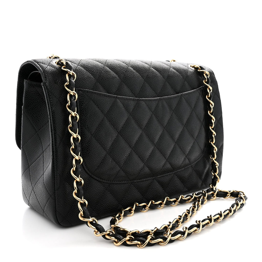 Caviar Quilted Jumbo Double Flap Black