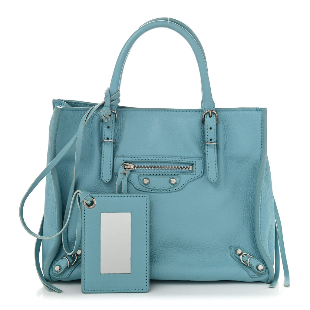 Supple Calfskin Papier Mini A4 Zip Around Tote Bleu Caraibes