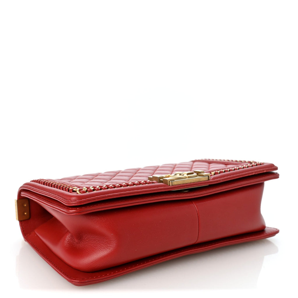 Lambskin Quilted Medium Top Handle Boy Flap Red