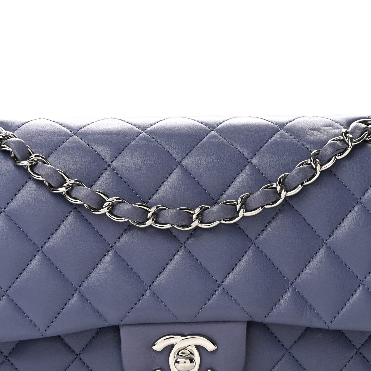 Lambskin Quilted Medium Double Flap Light Purple