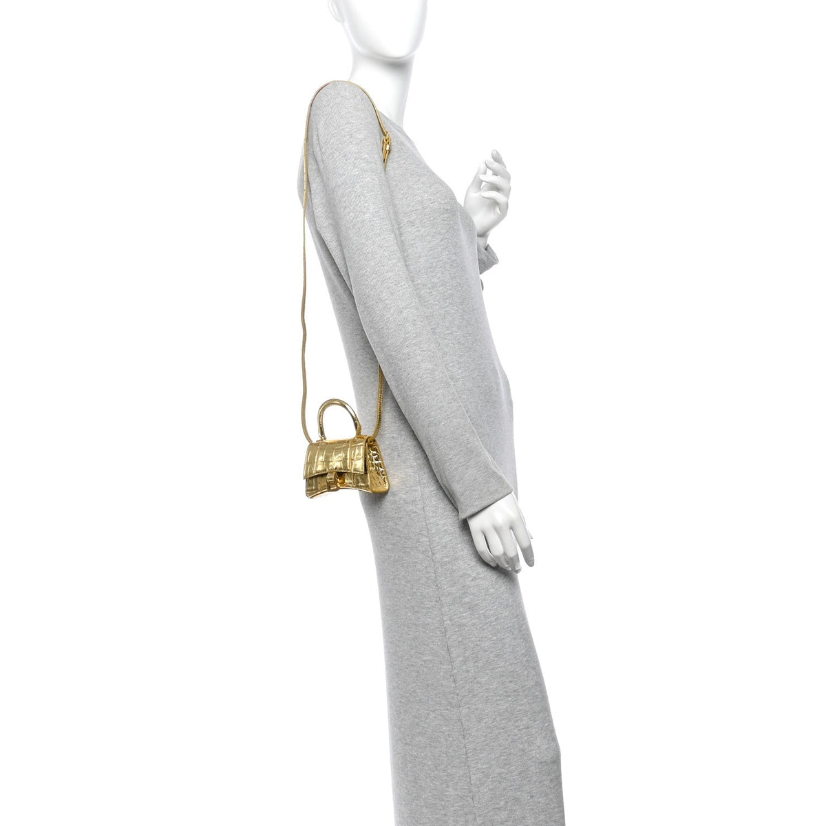 Metallic Calfskin Crocodile Embossed Hourglass Top Handle Bag Mini Gold