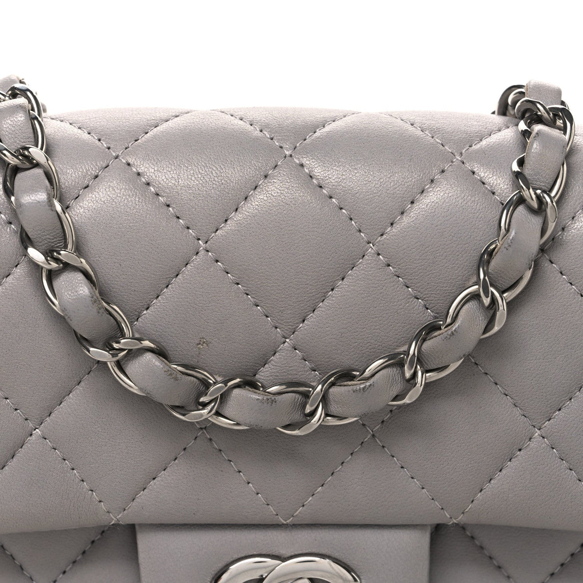 Lambskin Quilted Mini Rectangular Flap Grey