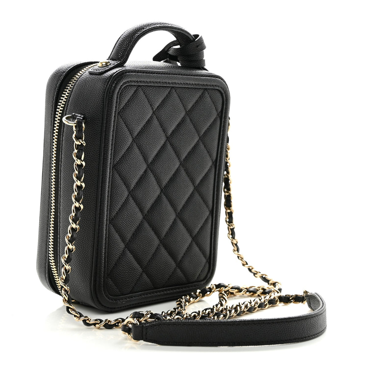 Caviar Quilted CC North South Filigree Vanity Case Black
