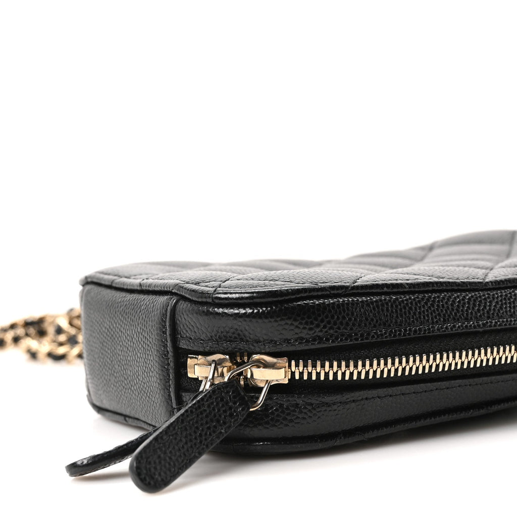 Caviar Quilted Phone Holder Wallet On Chain WOC Black