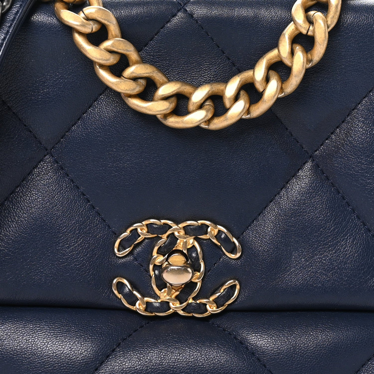 Goatskin Quilted Medium Chanel 19 Flap Navy Blue