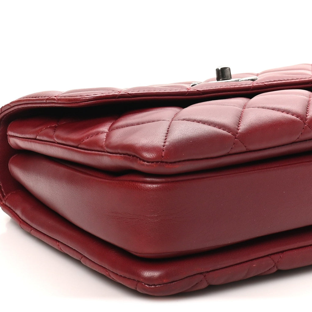 Lambskin Quilted Small Trendy CC Flap Dual Handle Bag Burgundy