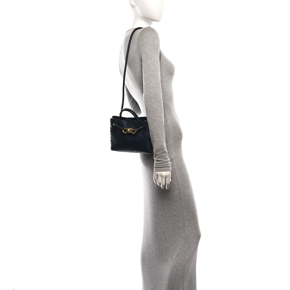 Ostrich Mini Andiamo Shoulder Bag Dark Blue
