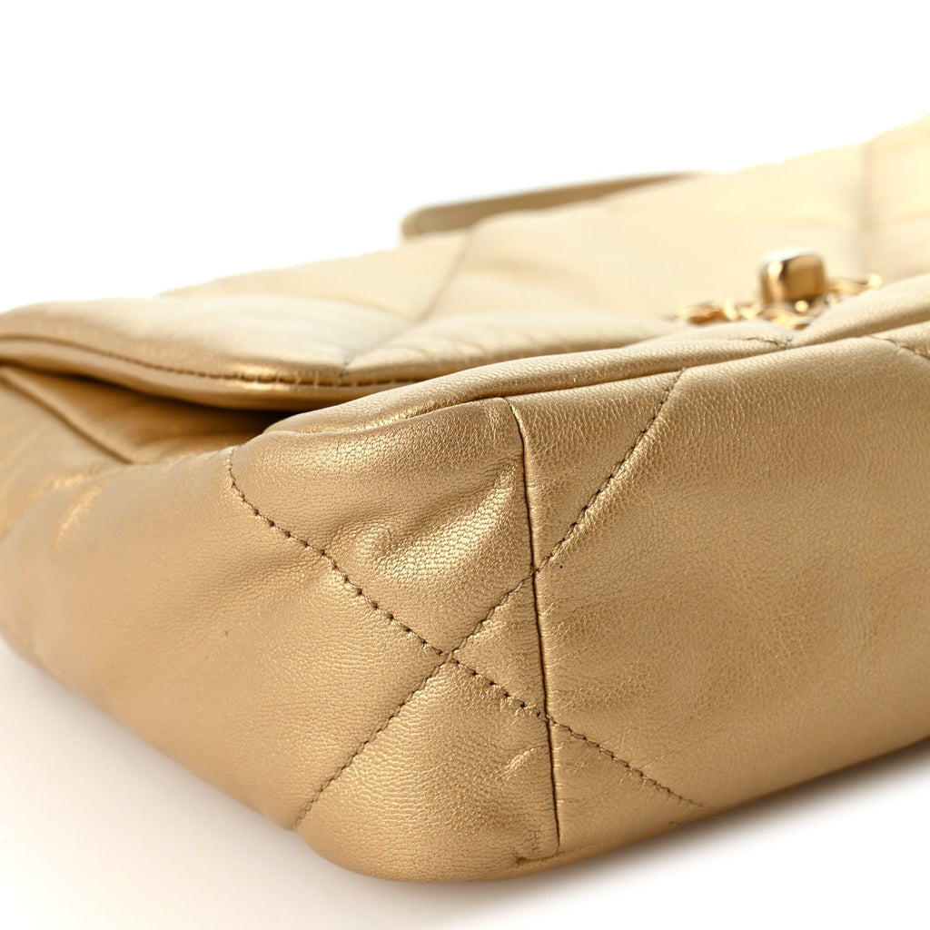 Metallic Goatskin Quilted Medium Chanel 19 Flap Gold