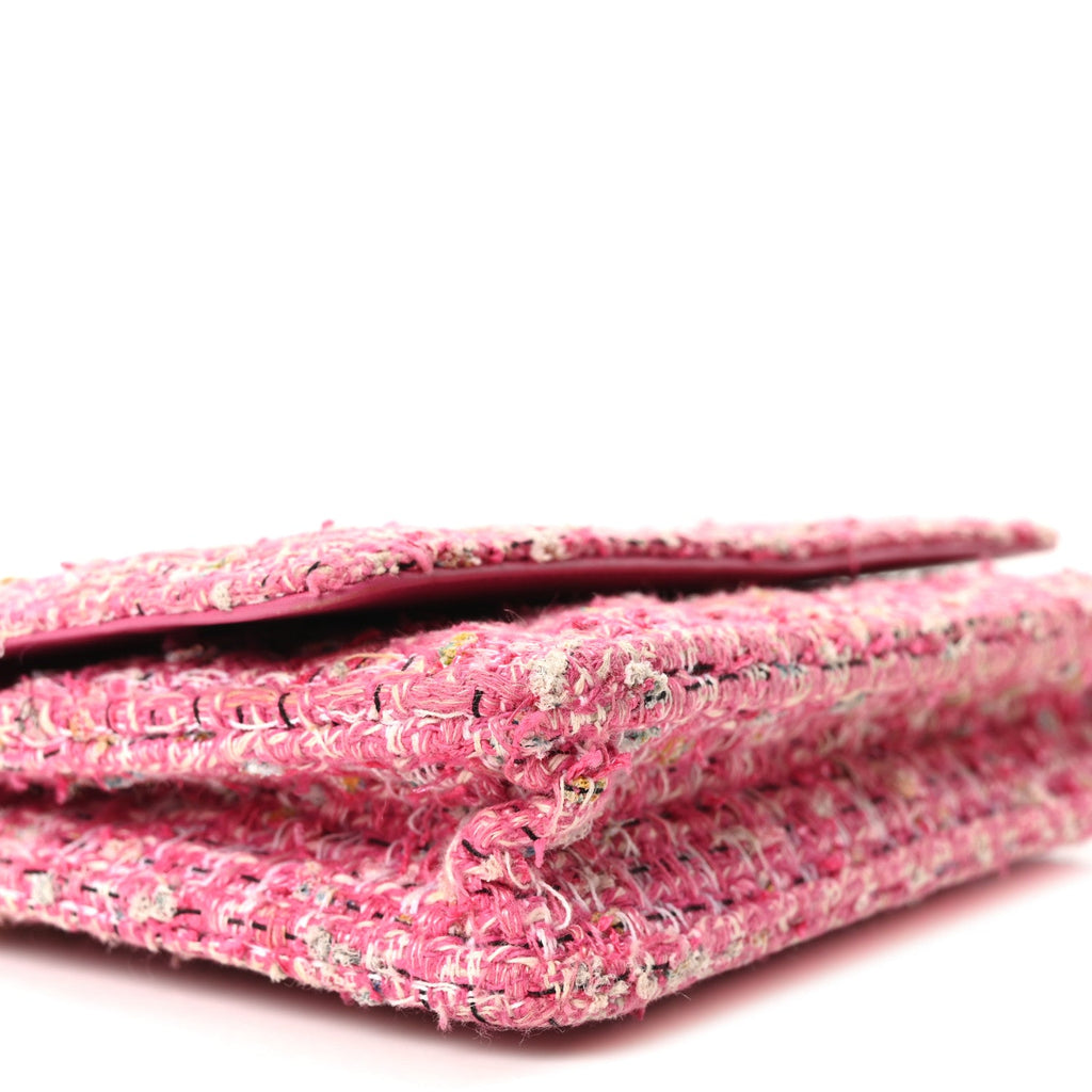 Tweed Quilted Wallet On Chain WOC Pink