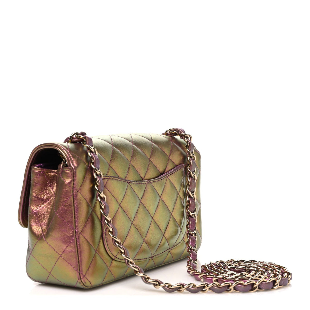 Iridescent Lambskin Quilted Mini Rectangular Flap Purple
