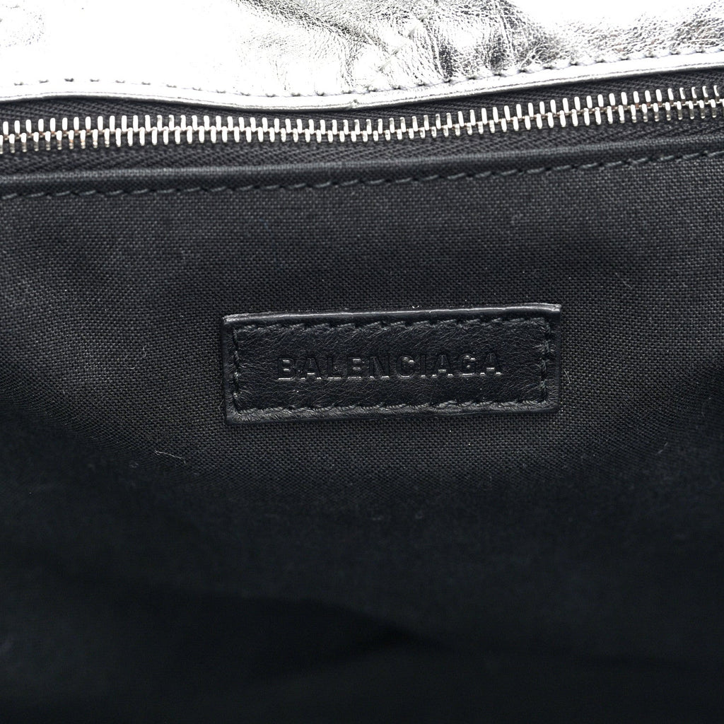 Metallic Crushed Calfskin Quilted Medium Crush Carry All Tote Bag Silver