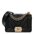 Caviar Chevron Quilted Mini Boy Flap Black