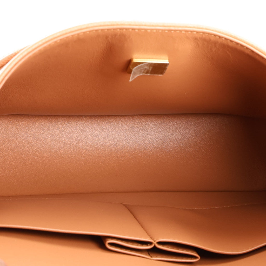 Caviar Quilted Medium Double Flap Light Brown