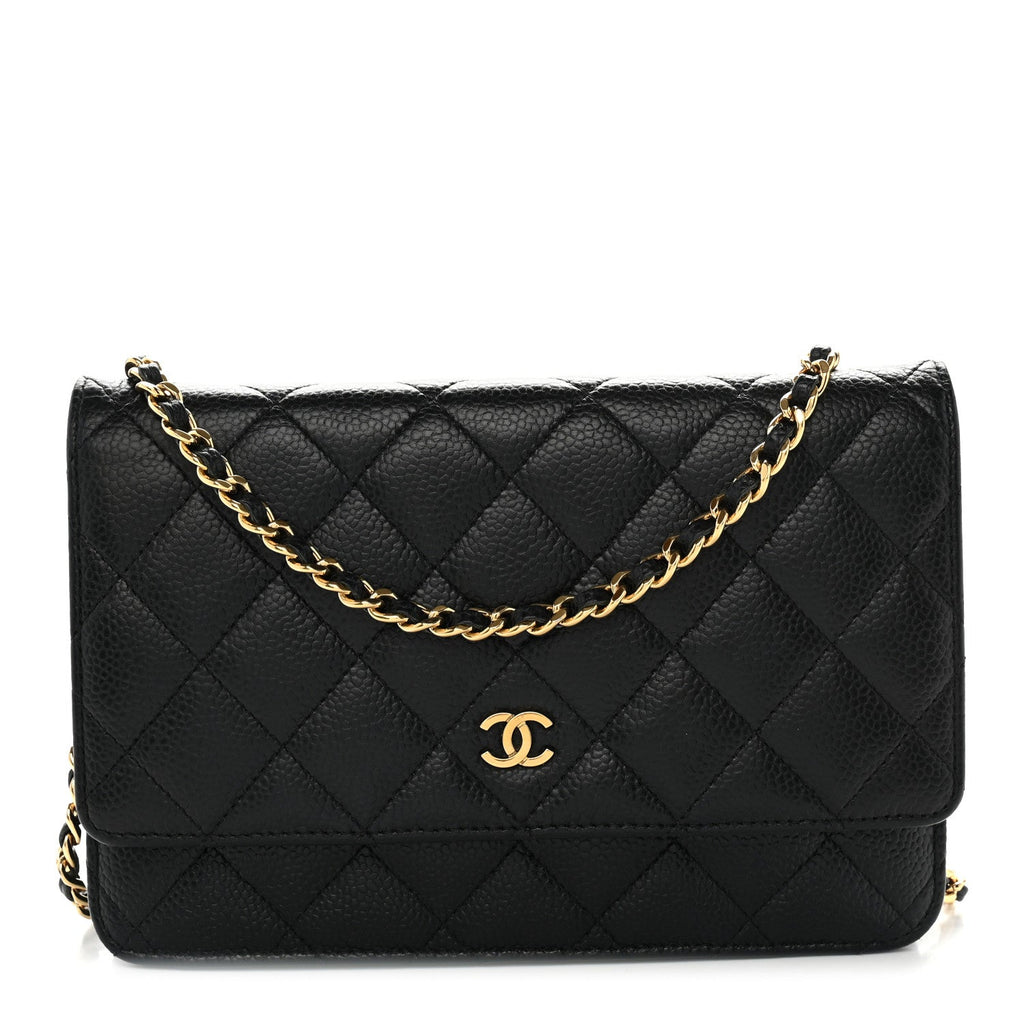 Caviar Quilted Wallet on Chain WOC Black