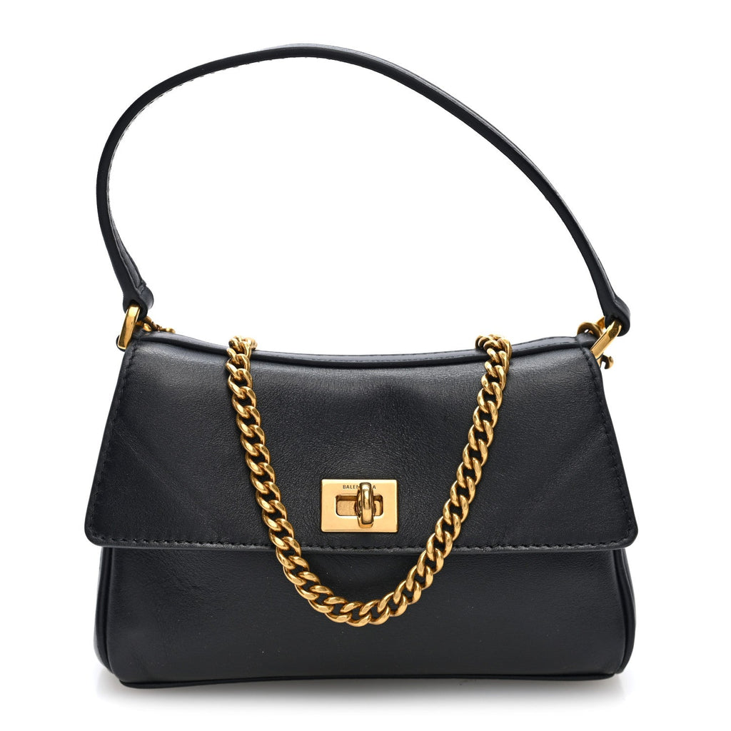 Natural Smooth Calfskin Nano Rodeo Top Handle Handbag Black