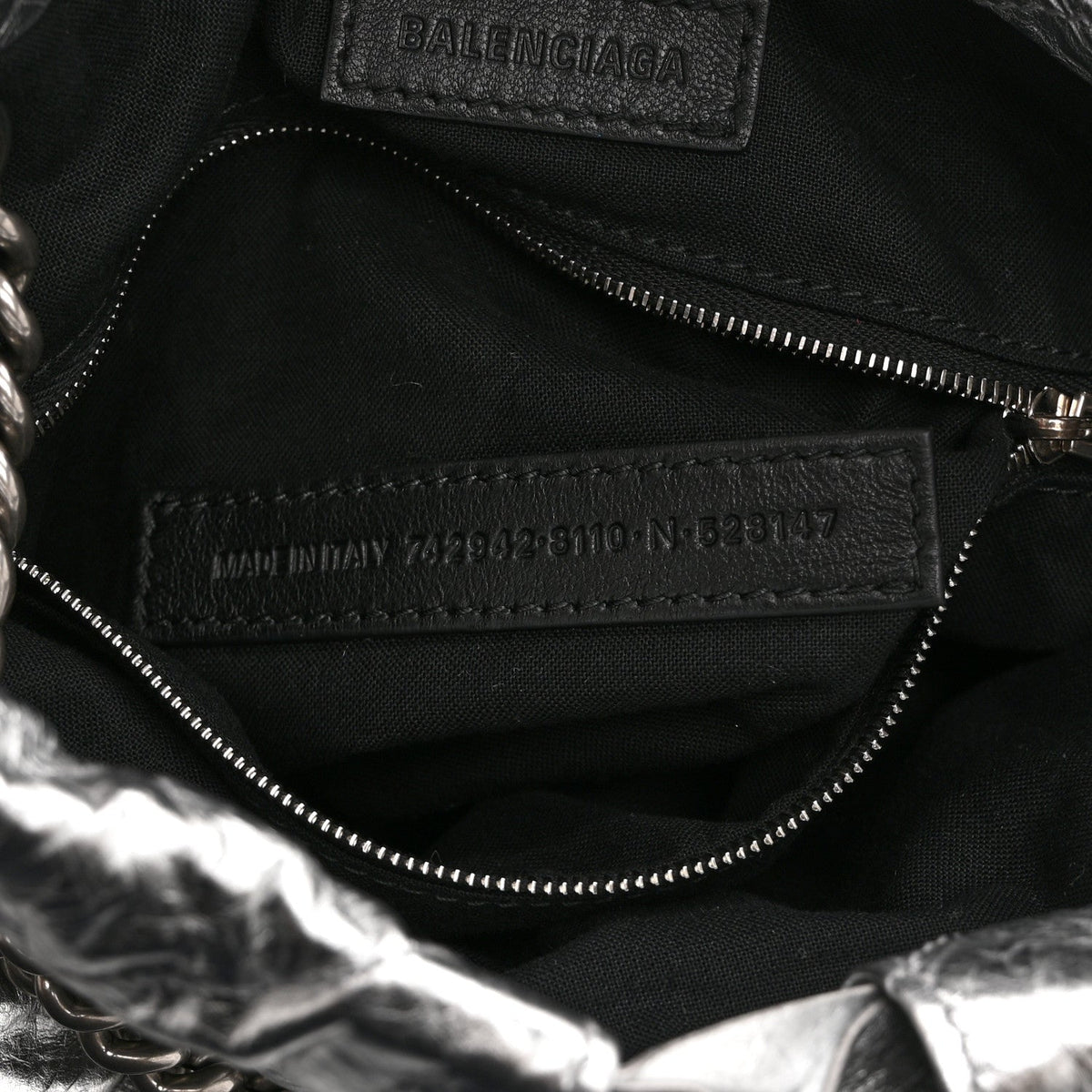 Crushed Calfskin Quilted Crush Small Tote Bag Silver