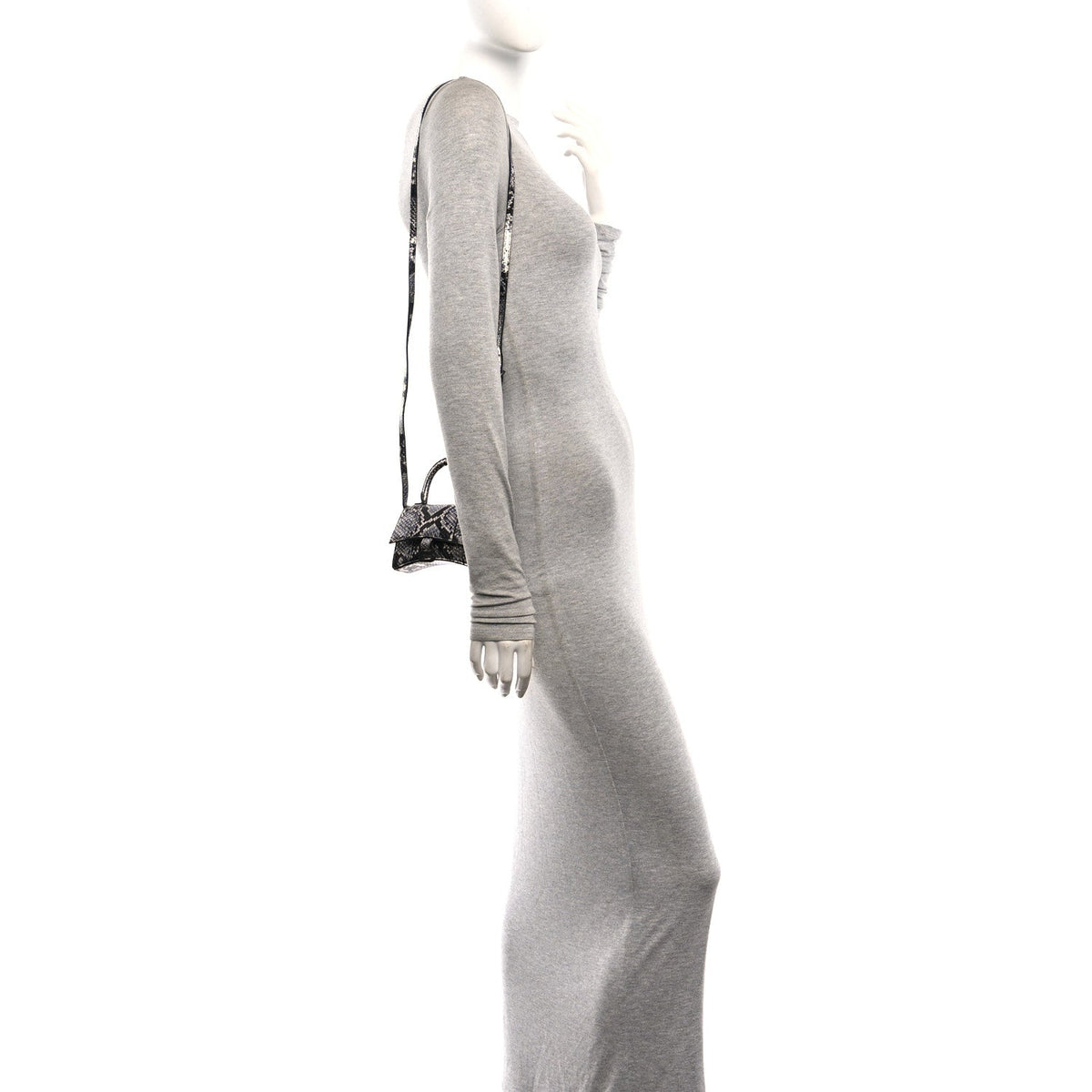 Shiny Calfskin Snakeskin Effect Hourglass Top Handle Bag Mini Silver Black