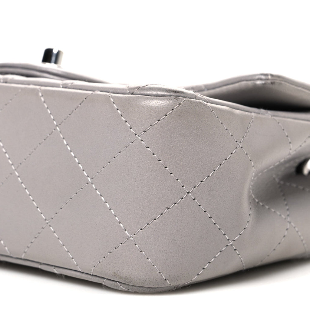Lambskin Quilted Mini Rectangular Flap Grey