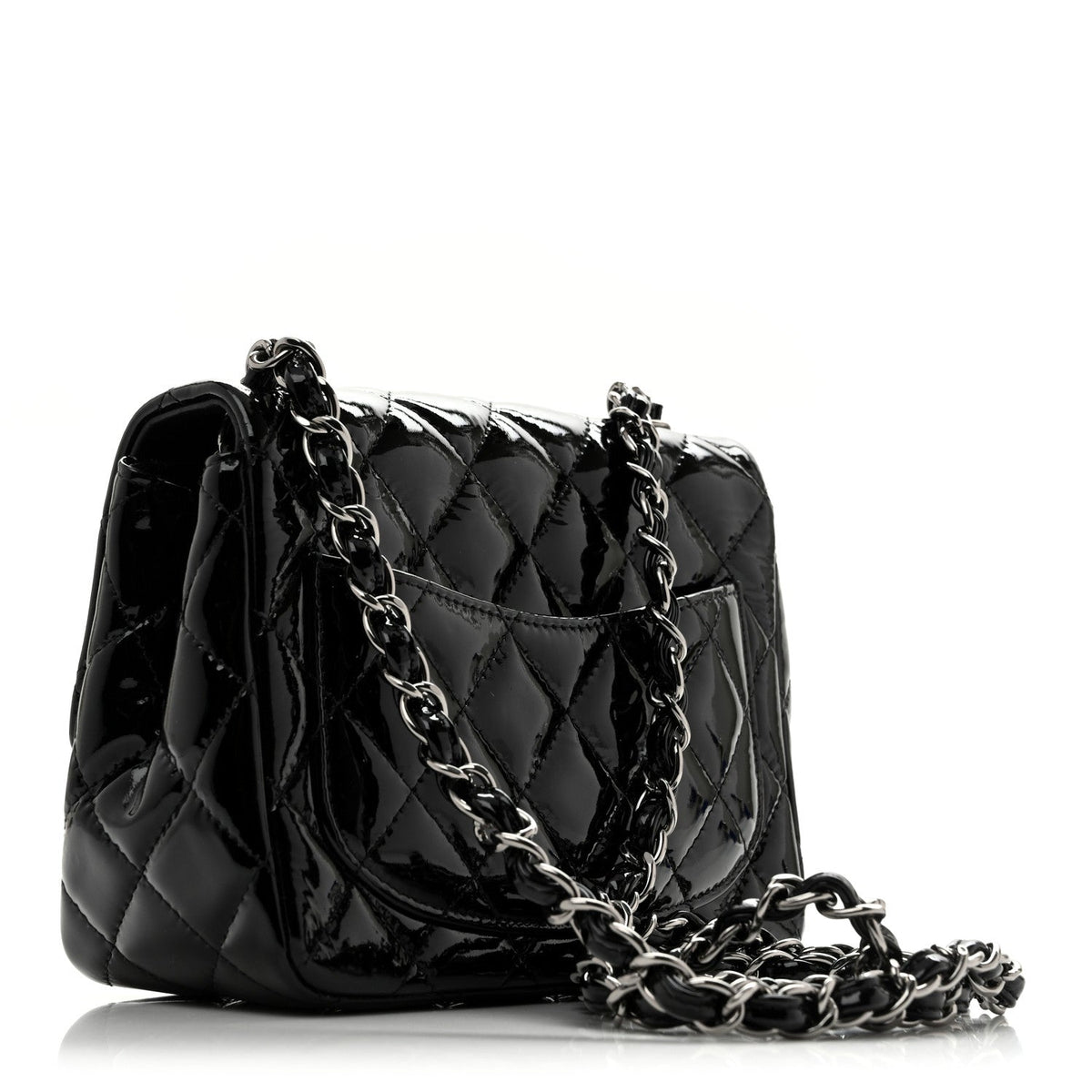 Patent Calfskin Quilted Mini Square Flap Black