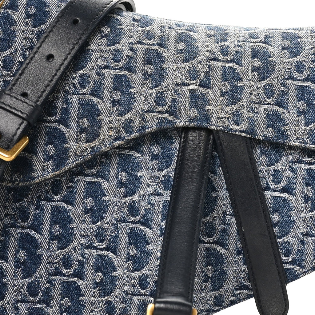 Denim Oblique Jacquard Saddle Bag With Strap Blue