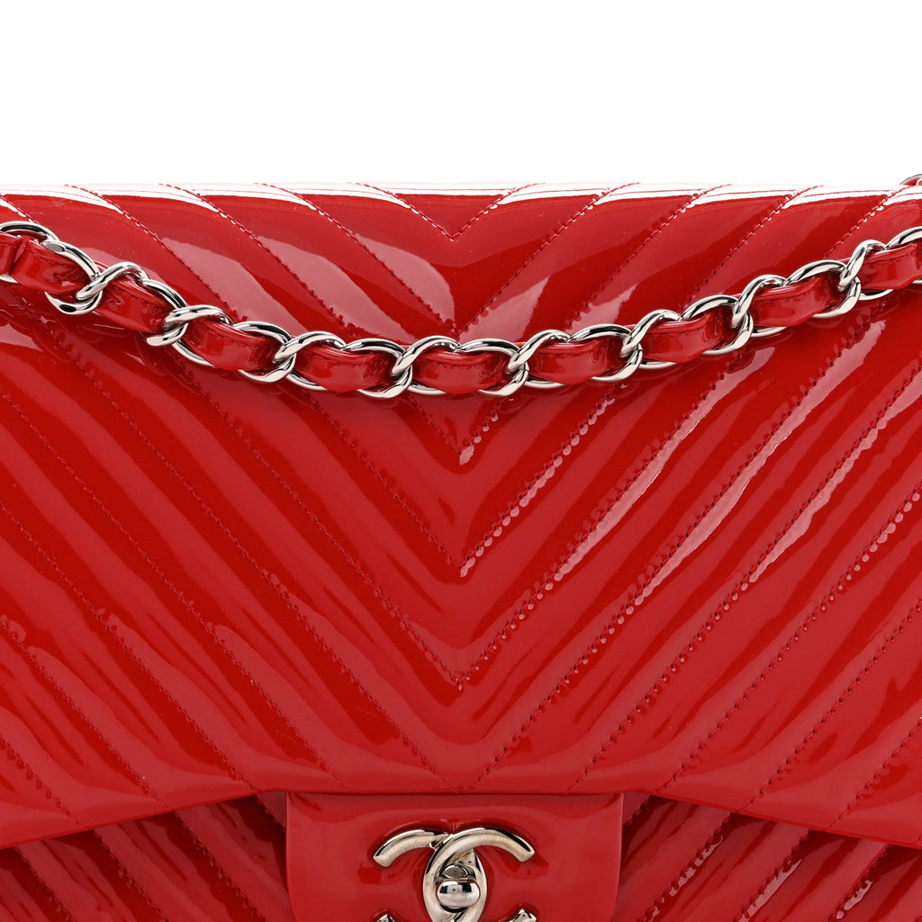 Patent Chevron Quilted Jumbo Double Flap Red