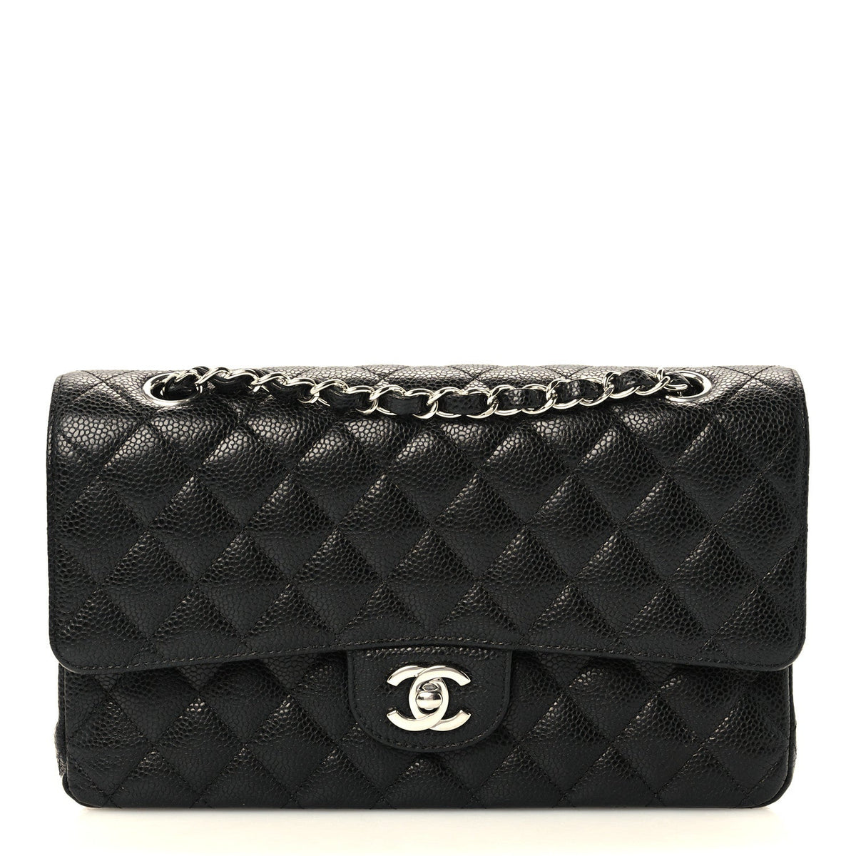 Caviar Quilted Medium Double Flap Black