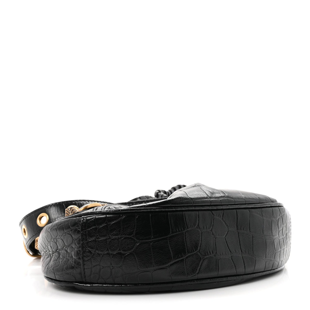 Extra Supple Calfskin Crocodile Embossed Le Cagole Shoulder Bag XS Black