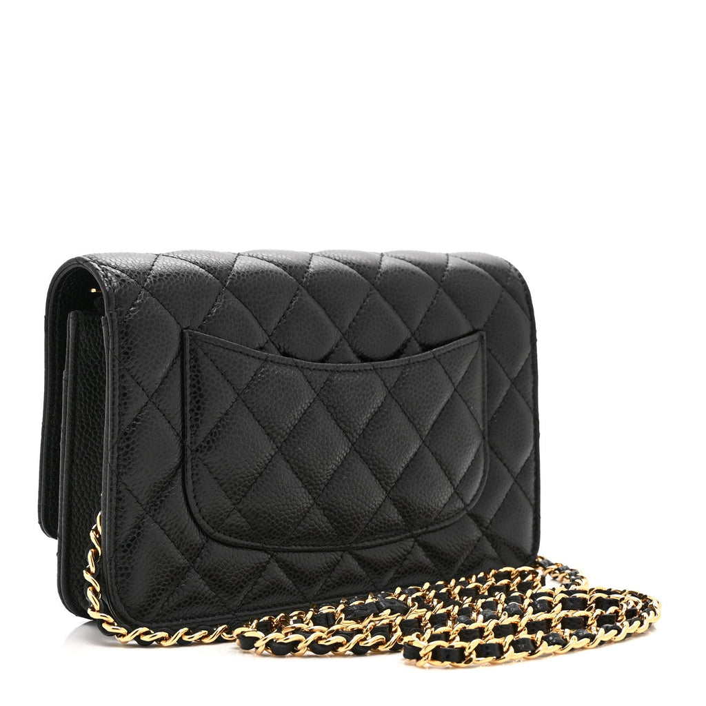 Caviar Quilted Wallet on Chain WOC Black