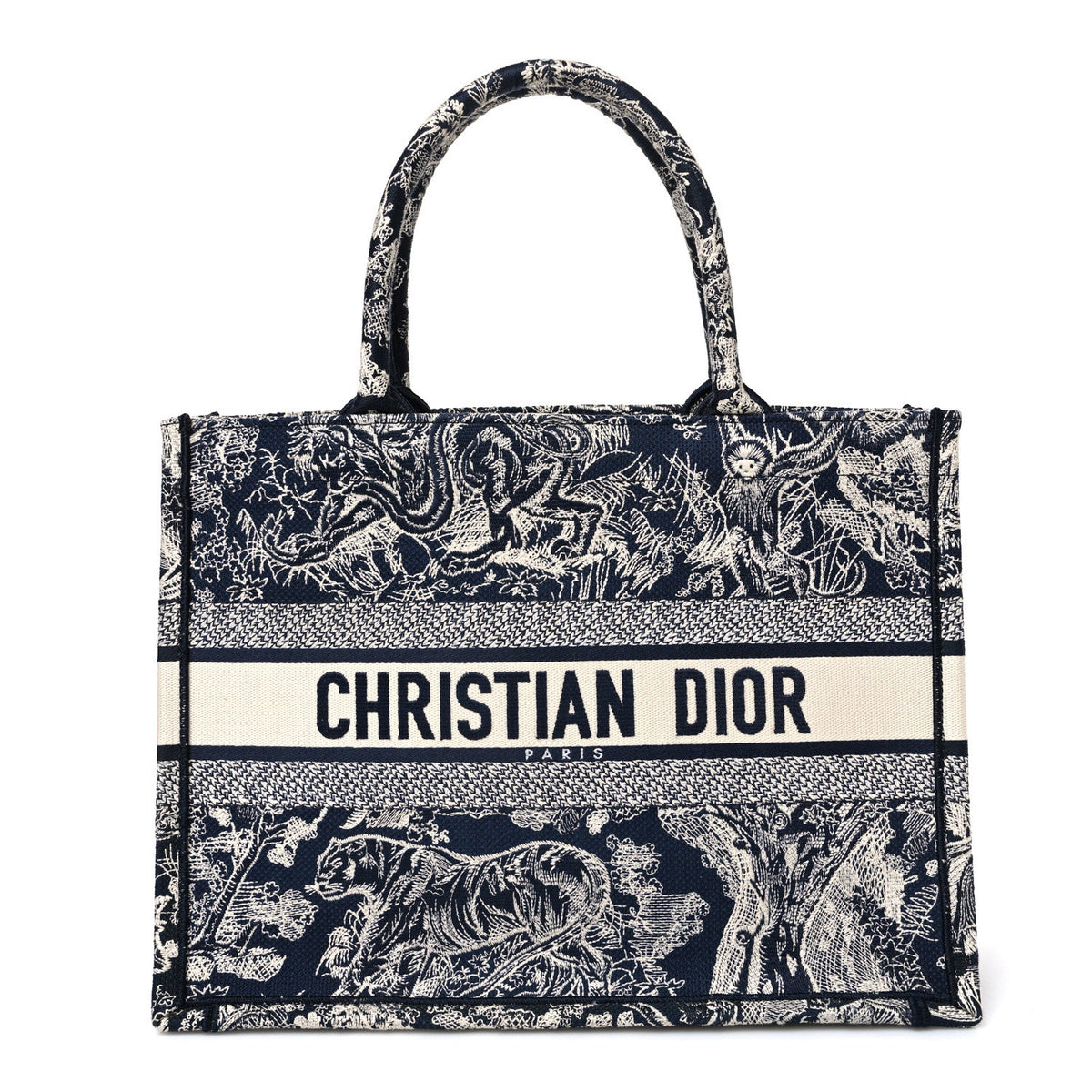 Canvas Embroidered Medium Dioriviera Toile De Jouy Reverse Book Tote Blue