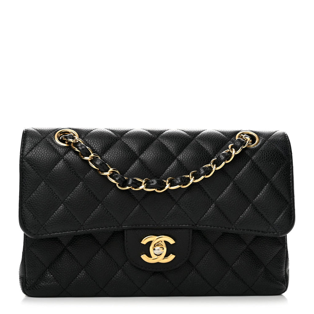 Caviar Quilted Small Double Flap Black