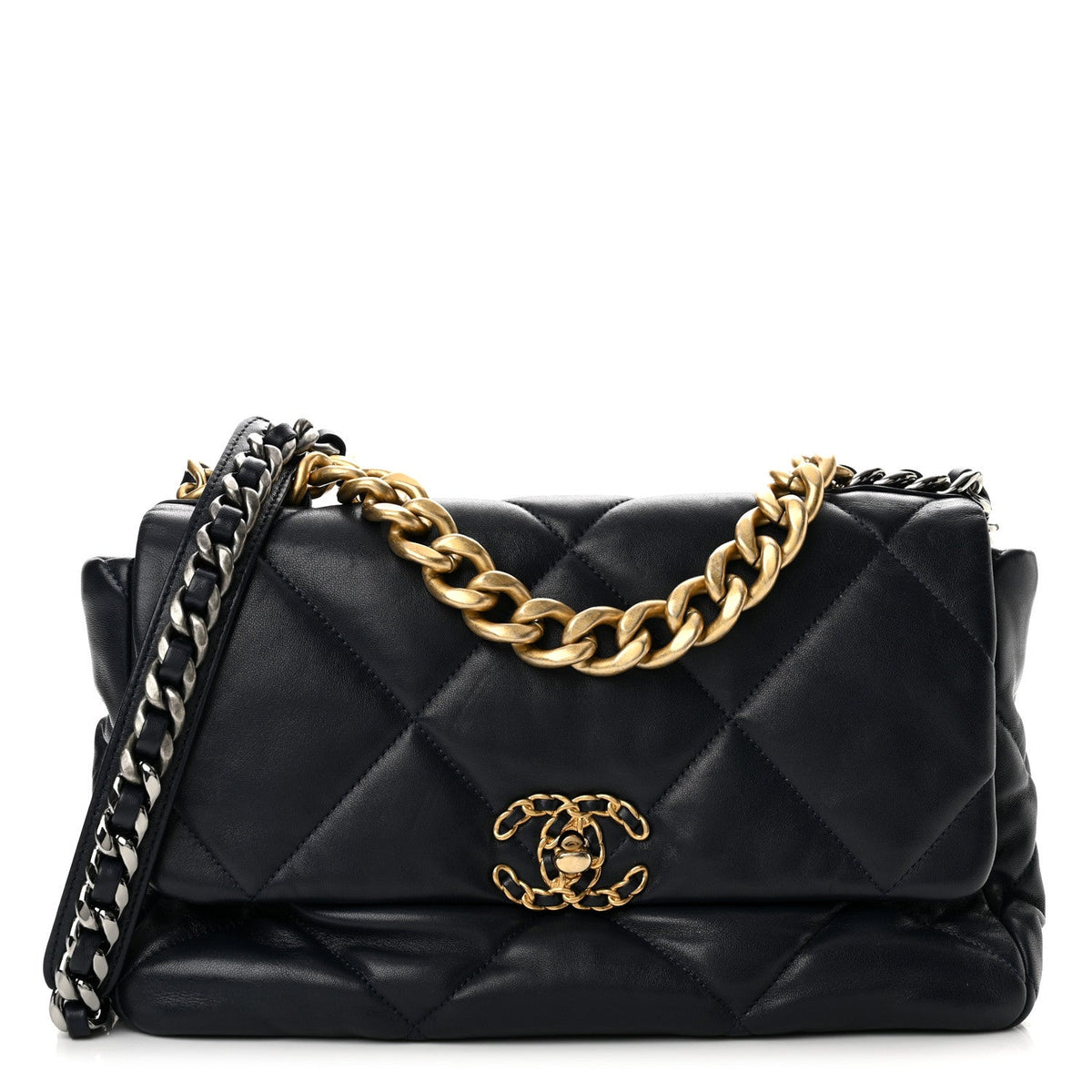 Goatskin Quilted Large Chanel 19 Flap Dark Blue