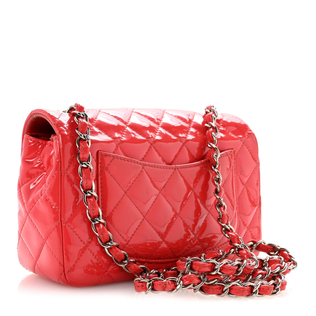 Patent Calfskin Quilted Mini Rectangular Flap Coral