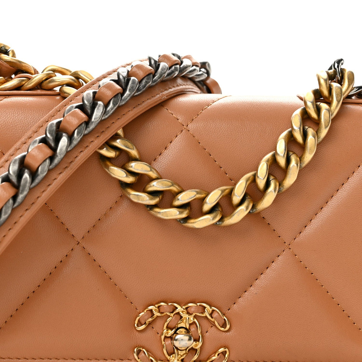 Lambskin Quilted Chanel 19 Wallet On Chain WOC Brown