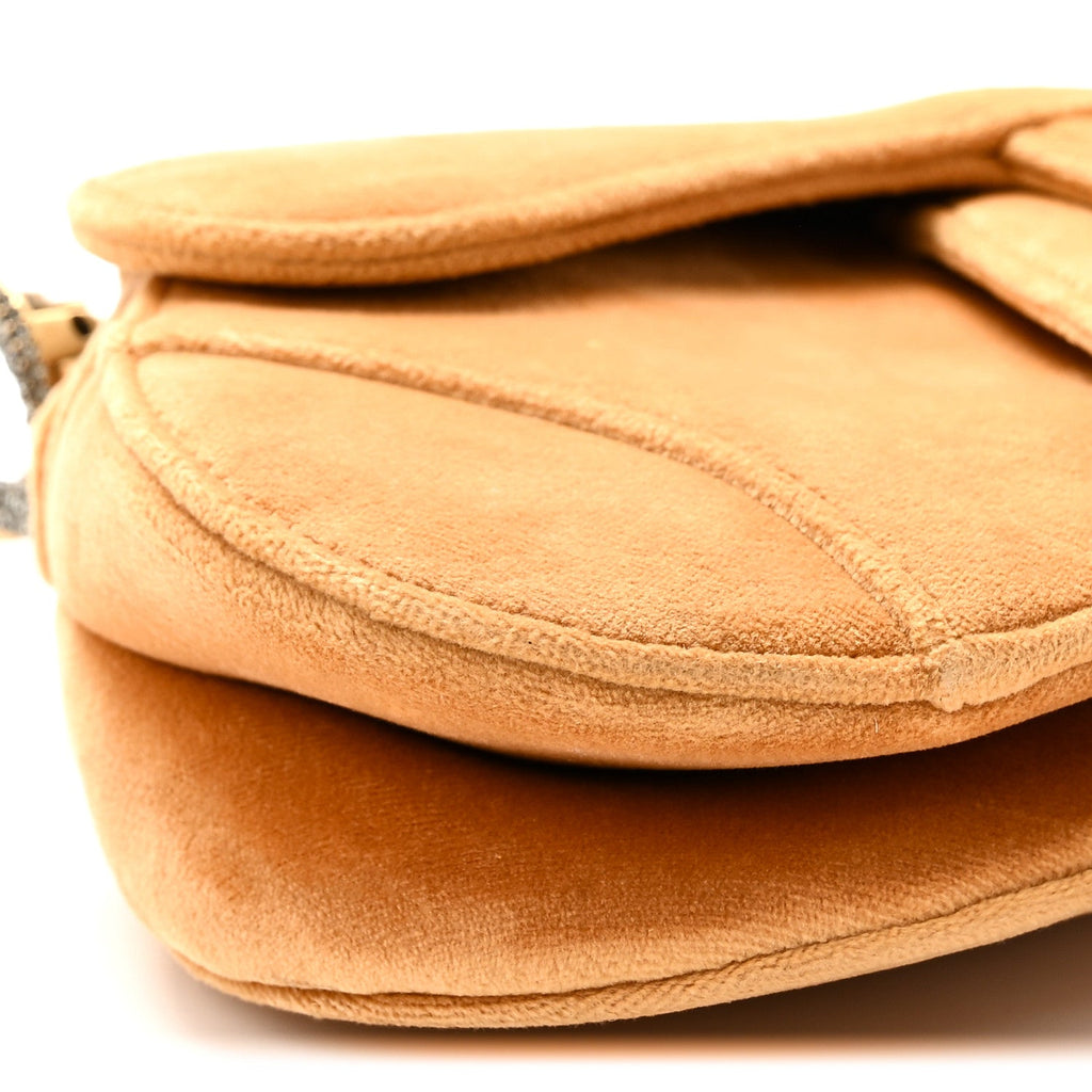 Velvet Crystal Mini Saddle Bag Tan