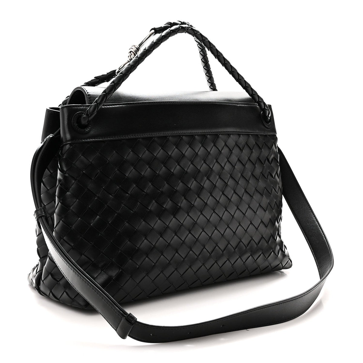 Calfskin Intrecciato Medium Andiamo Messenger Bag Black