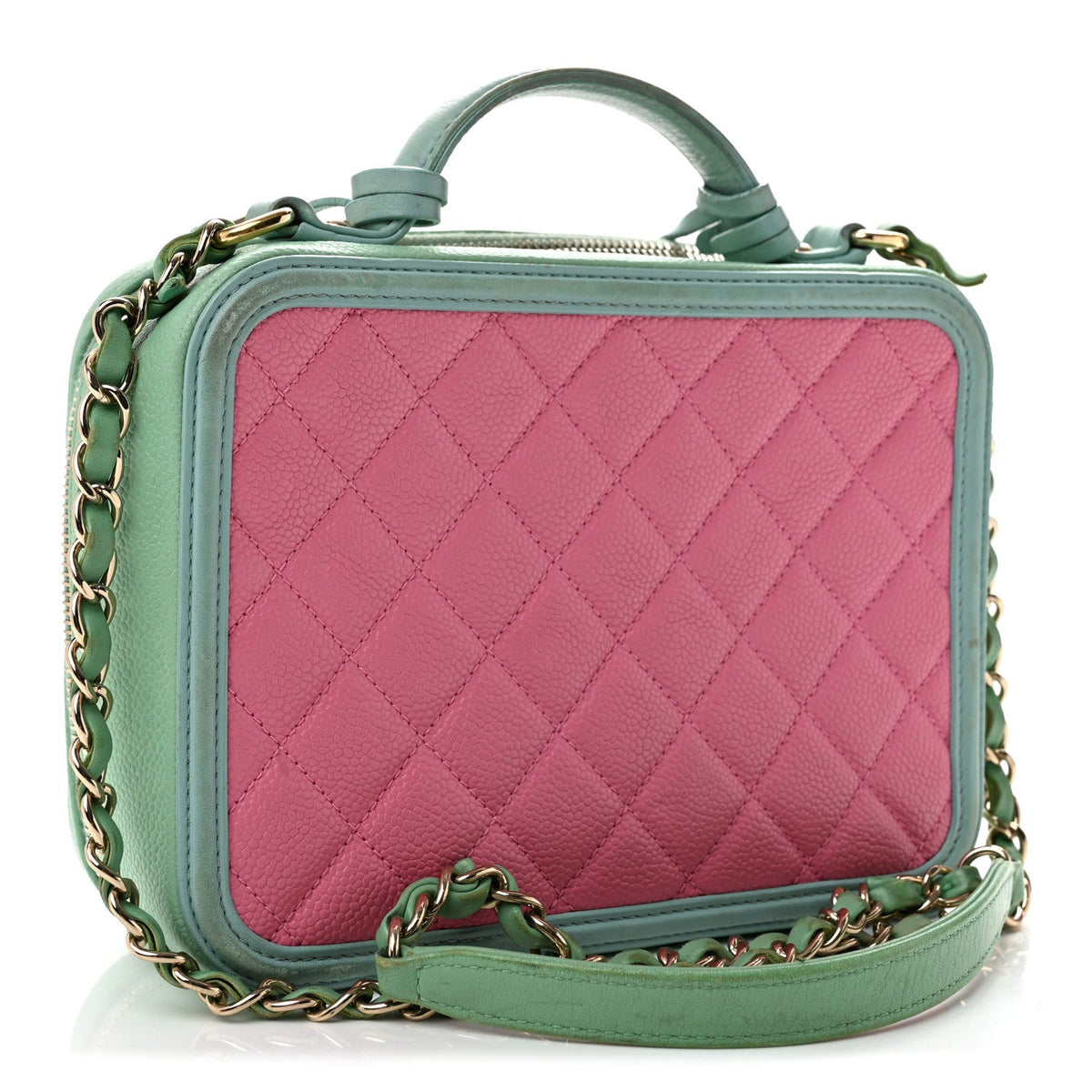 Caviar Quilted Medium CC Filigree Vanity Case Pink Green Blue