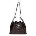 Shiny Crumpled Calfskin Quilted Small Chanel 25 Handbag Dark Brown