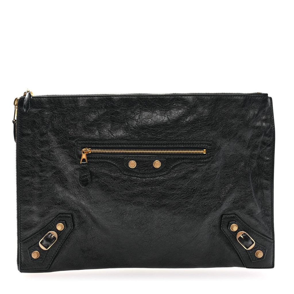 Agneau Giant 12 Gold Hardware Pouch Clutch Black
