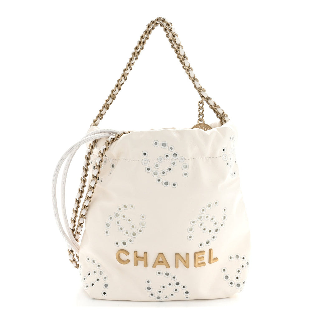 Calfskin Eyelet Mini Chanel 22  White