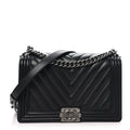 Lambskin Chevron Quilted New Medium Boy Flap Black