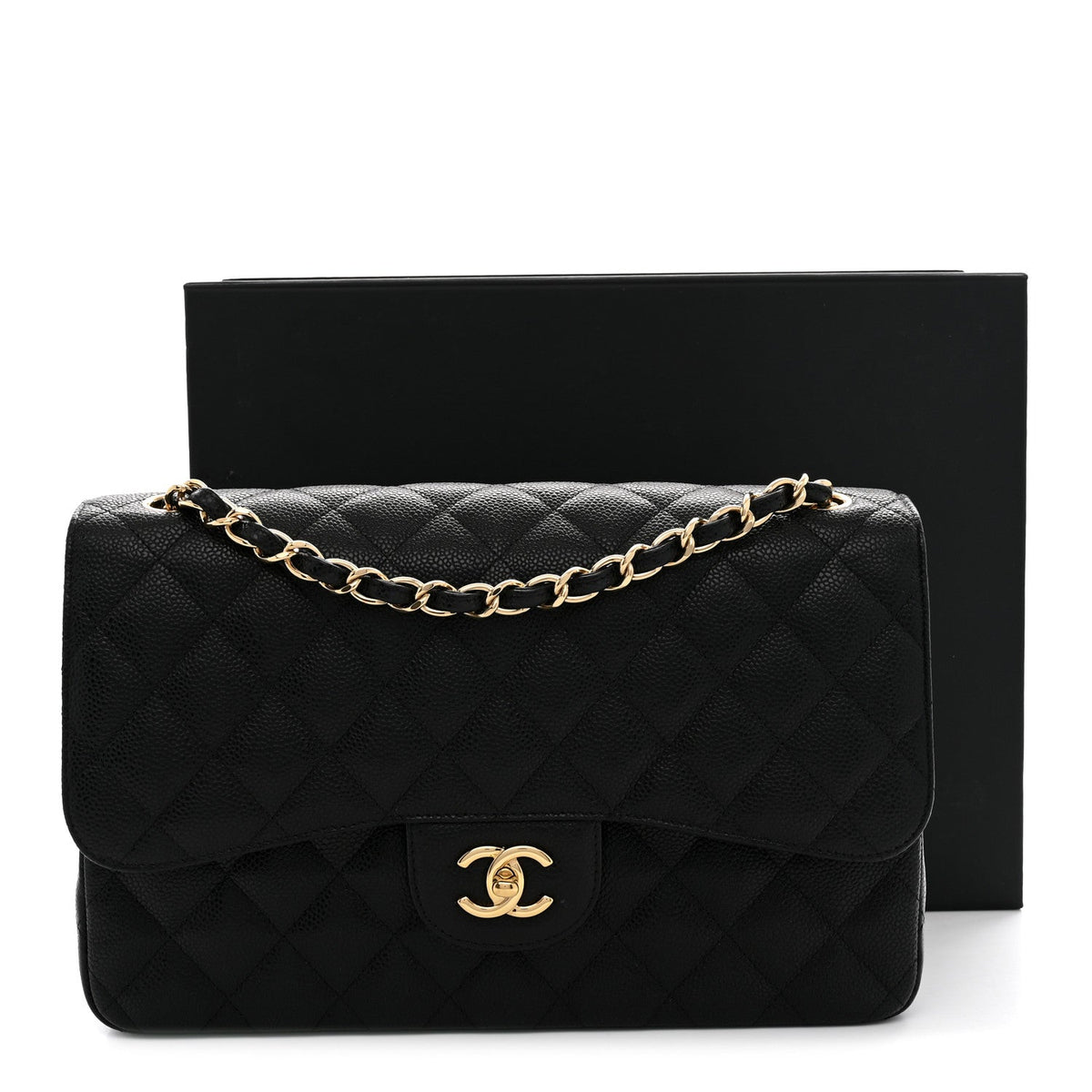 Caviar Quilted Jumbo Double Flap Black