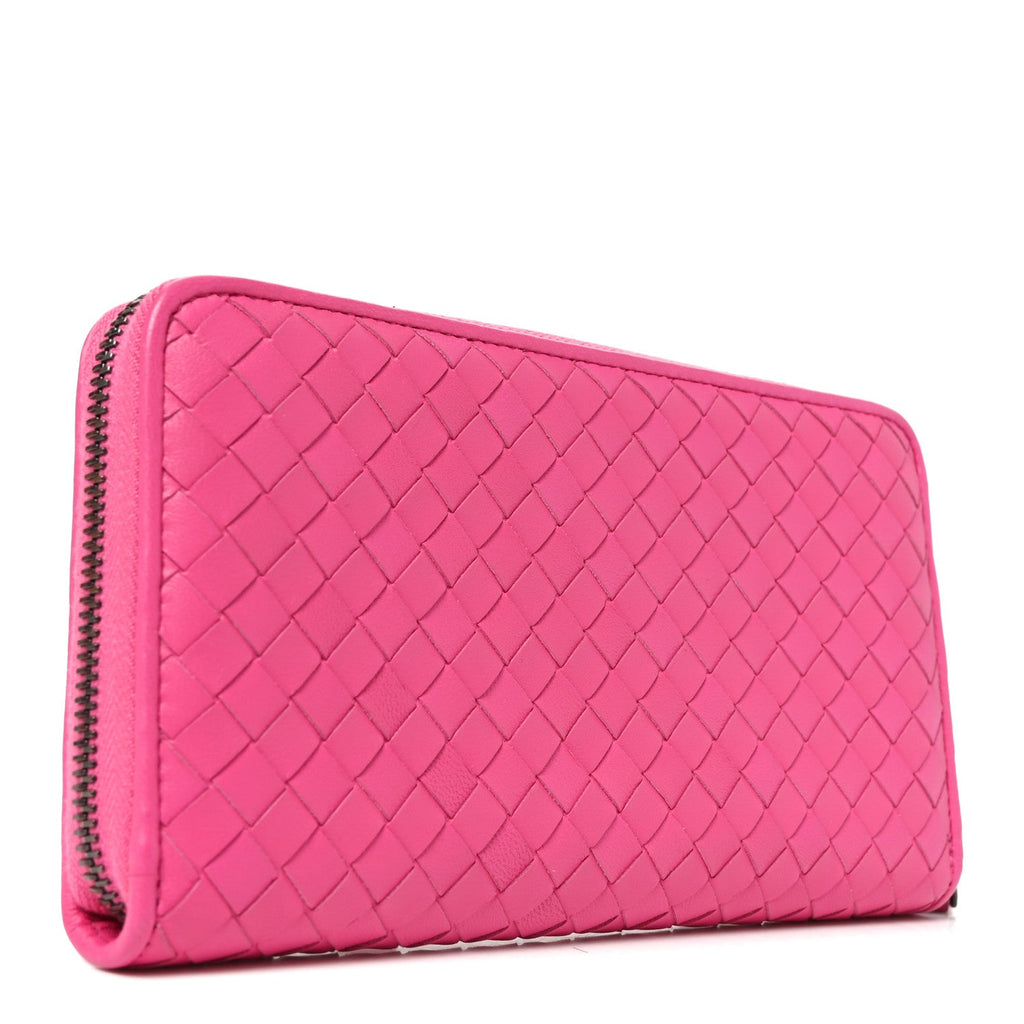 Nappa Intrecciato Zip Around Wallet Pink
