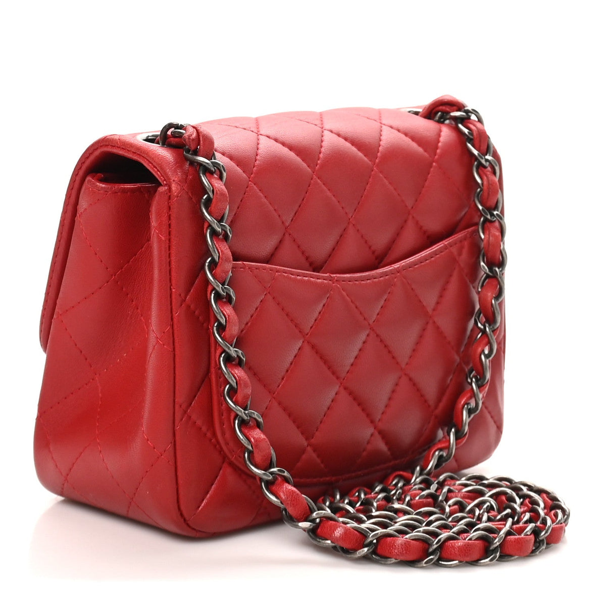 Lambskin Quilted Mini Square Flap Red