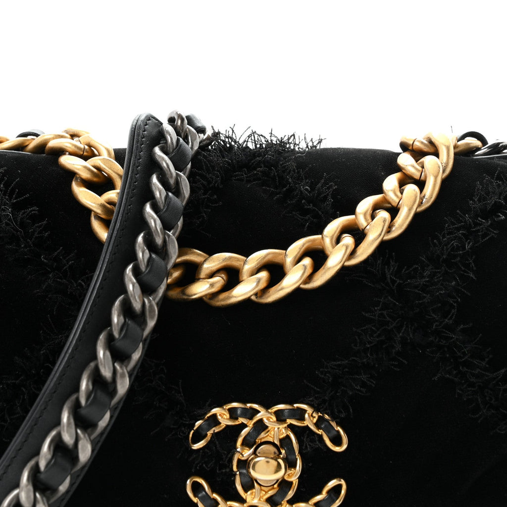 Velvet Tweed Quilted Medium Chanel 19 Flap Black
