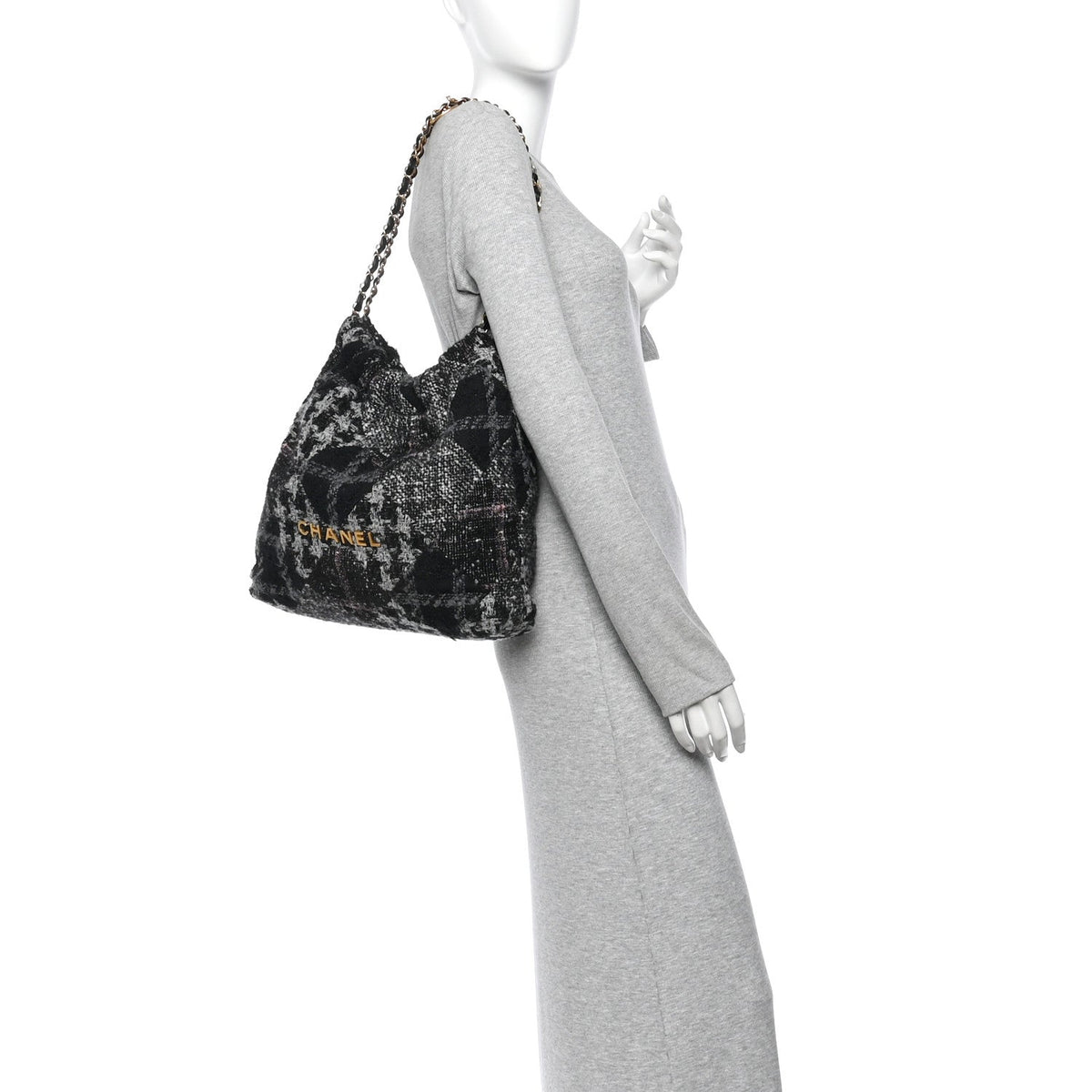 Wool Tweed Quilted Chanel 22 Black Grey Pink