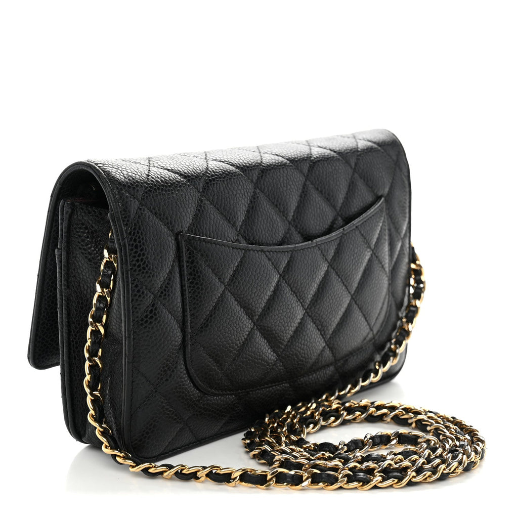 Caviar Quilted Wallet on Chain WOC Black