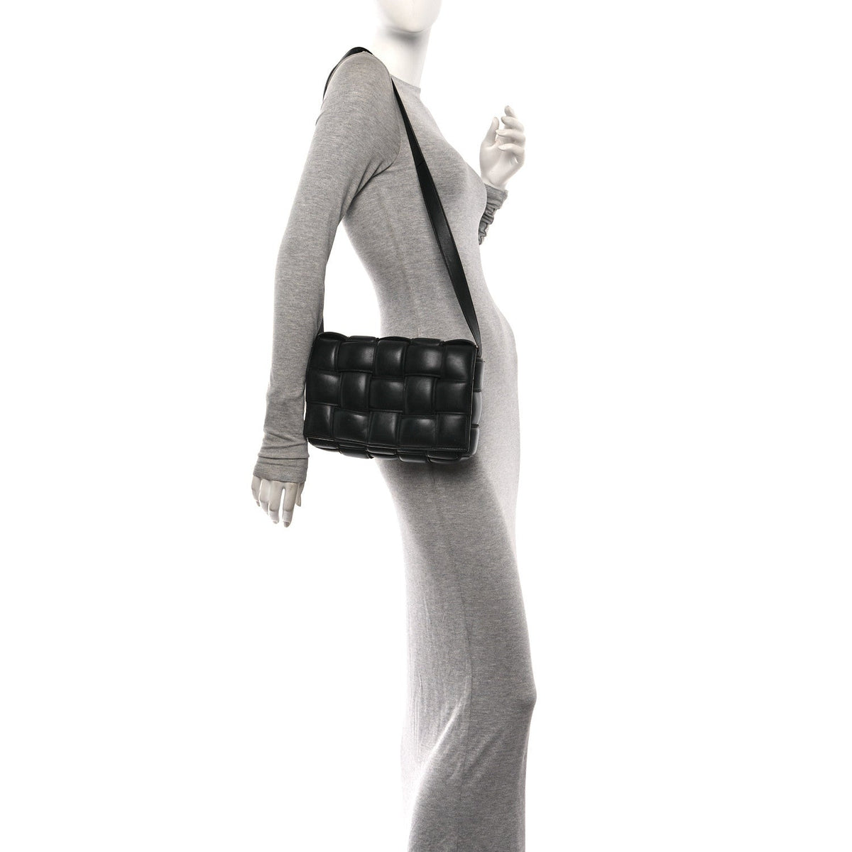 Paper Calfskin Maxi Intreccio Padded Cassette Crossbody Bag Black