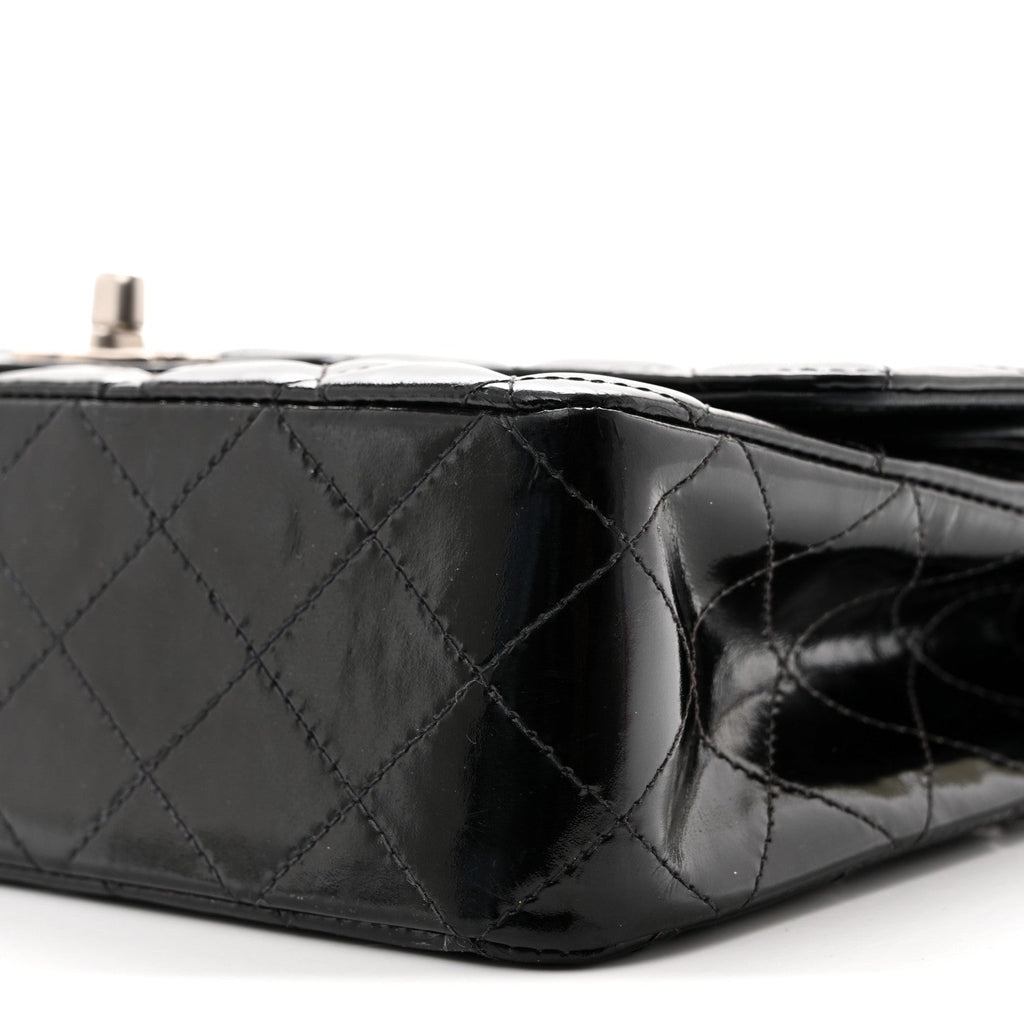 Patent Quilted Medium Double Flap Black
