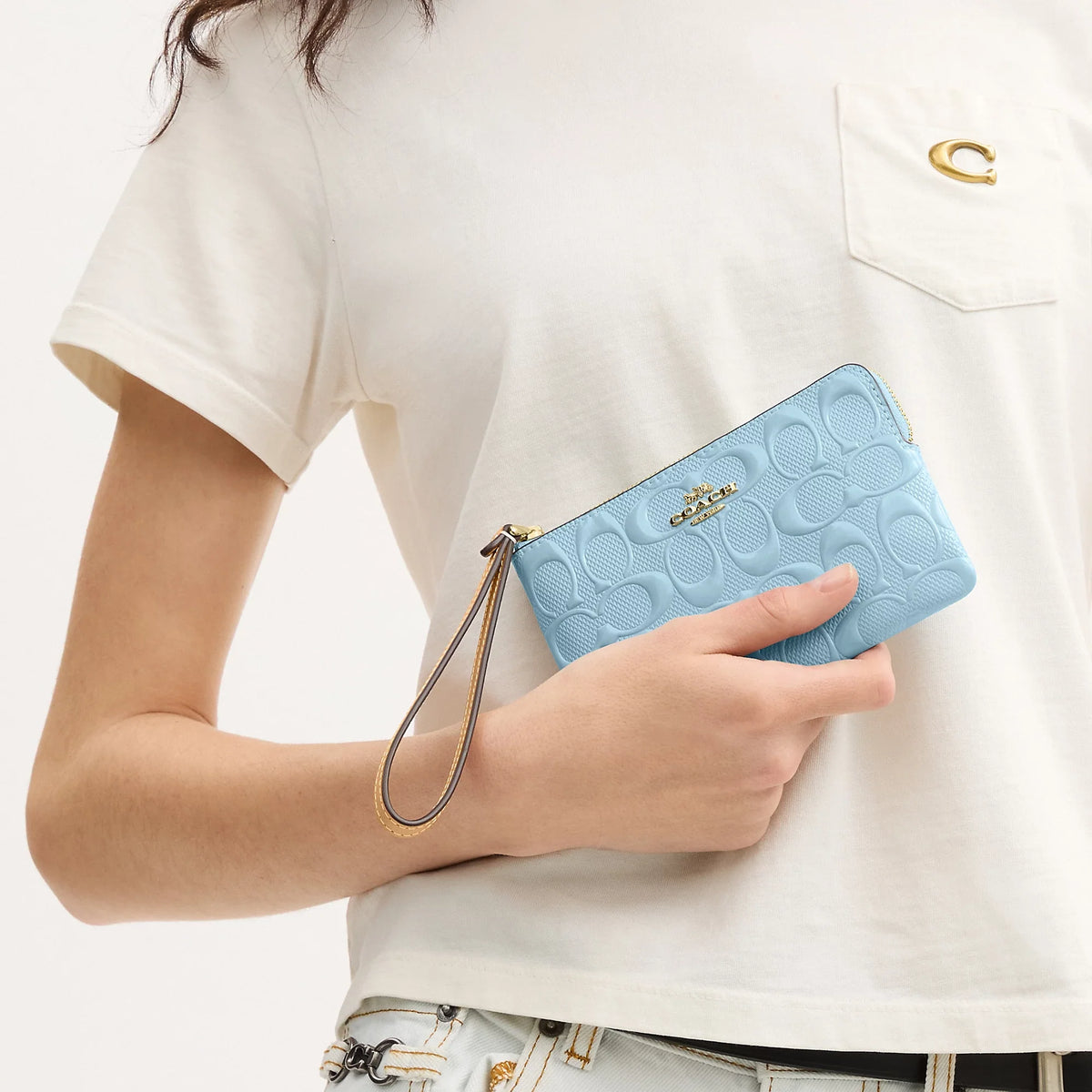 Coach Outlet Corner Zip Wristlet In Signature Leather With Charm