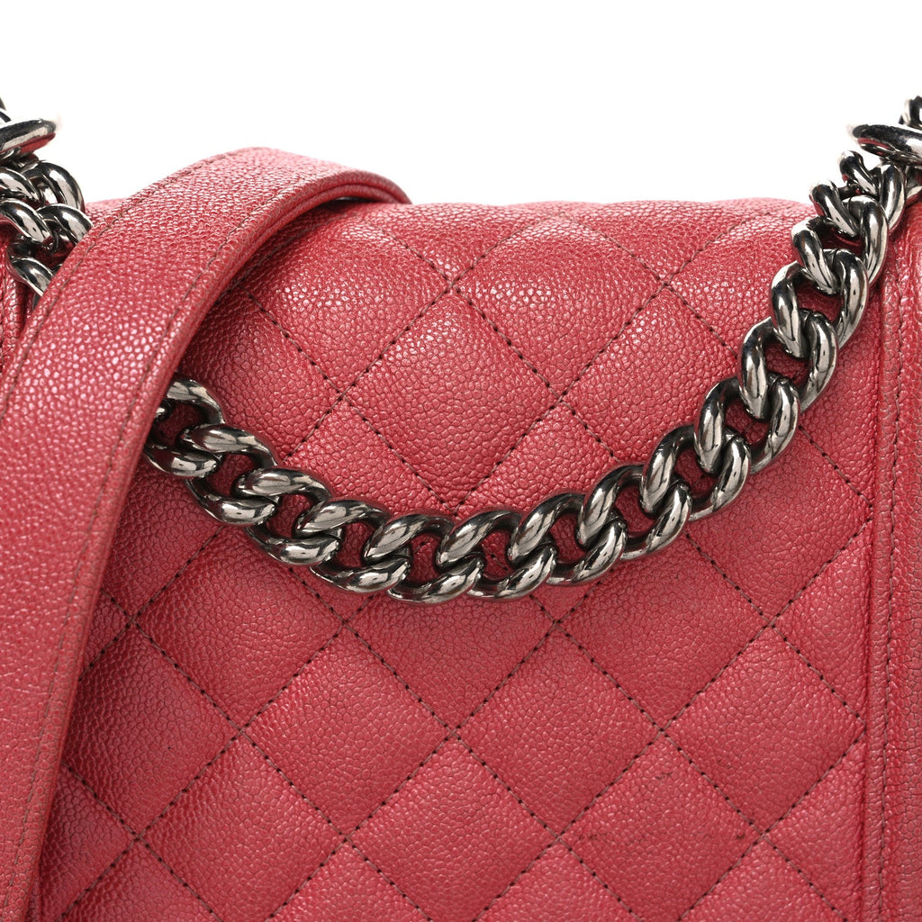 Iridescent Caviar Quilted North South Boy Flap Pink